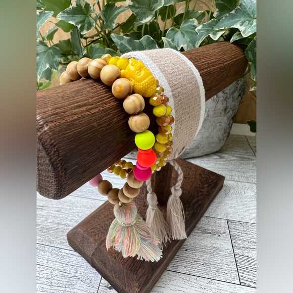 Bohemian Layered Bracelets Set - Embroidery Bracelet Cuff with Bead Bracelet Set - Picture 3 of 9